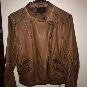 4 pocket medium brown leather jacket